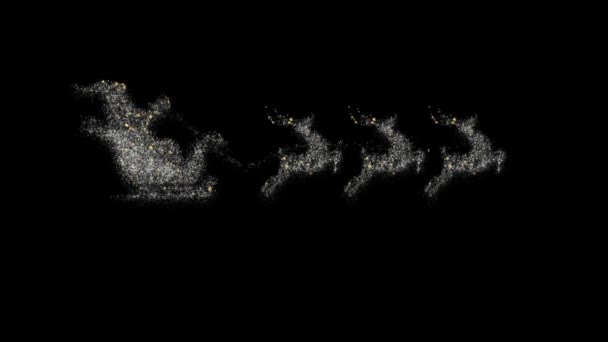Papai Noel e suas renas estão voando em um fundo preto — Vídeo de Stock