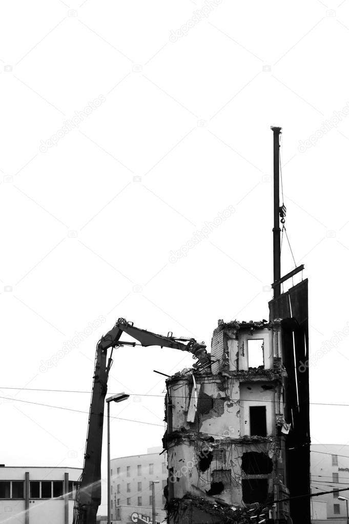 Demolition crane at work
