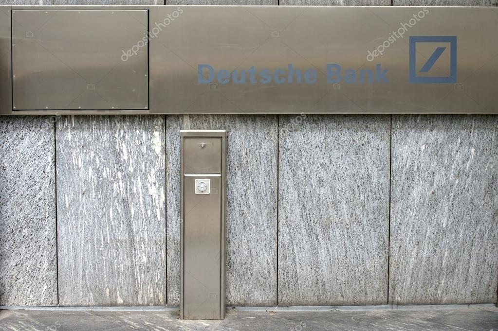 The entrance sign of German Bank with a light barrier on February 19, 2014 in Frankfurt.