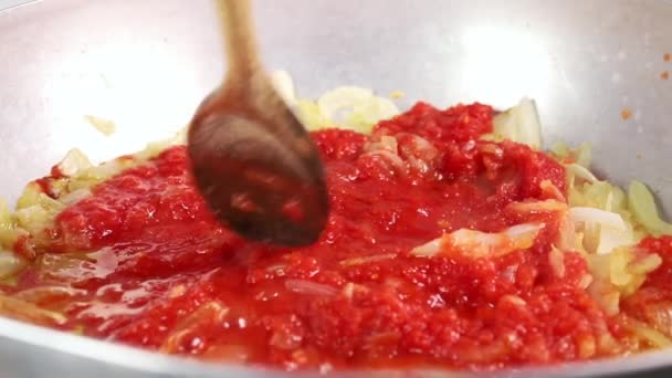 Μαγειρική σάλτσα ντομάτας με onion.mov — Αρχείο Βίντεο