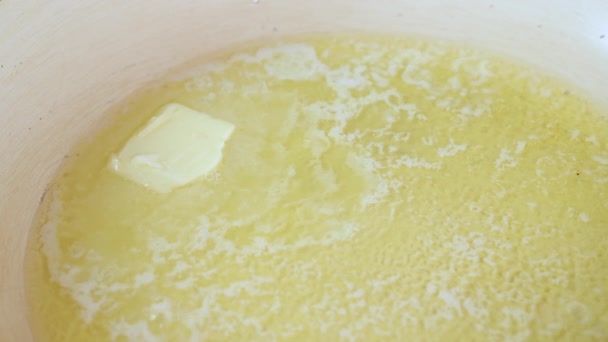 Melting Butter Fry Pan Detail Preparing Food — Stockvideo