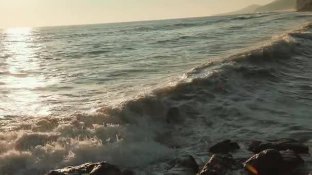 Den Stormkastade Surfingen Rullar Upp Till Den Leriga Stranden Vild — Stockvideo