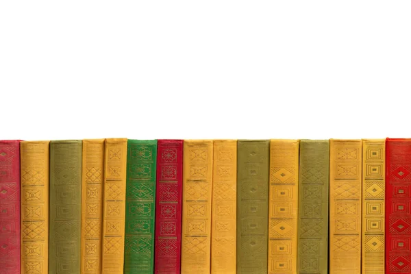 Vintage Books Arranged Exactly Row White Background Isolate Copy Space — Stock Photo, Image