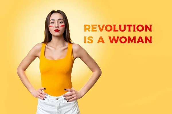 Concepto Igualdad Derechos Feminismo Retrato Una Mujer Caucásica Con Maquillaje —  Fotos de Stock