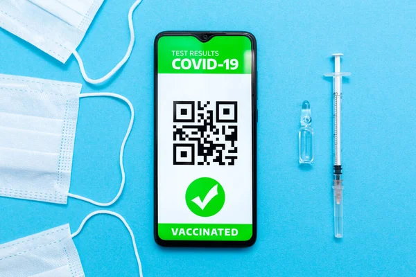 Salute Medicina Passaporto Immunitario Elettronico Con Timbro Vaccinazione Covid Codice — Foto Stock