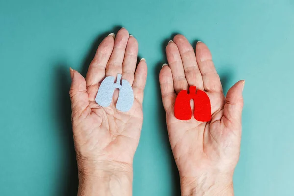 Una Donna Anziana Mostra Nei Palmi Delle Mani Una Sagoma — Foto Stock