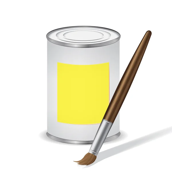 노란 페인트 주석 및 페인트 브러시 — 스톡 벡터