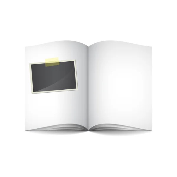 Libro abierto con foto en blanco — Vector de stock