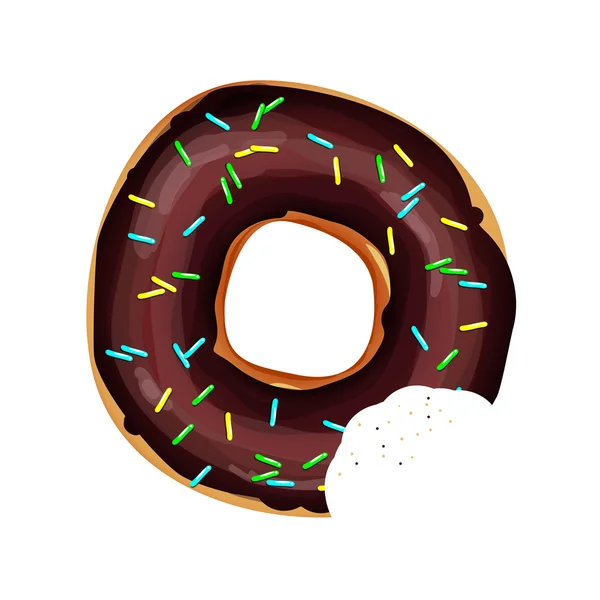 Bitten donut with chocolate and rainbow sprinkles — Stock Vector