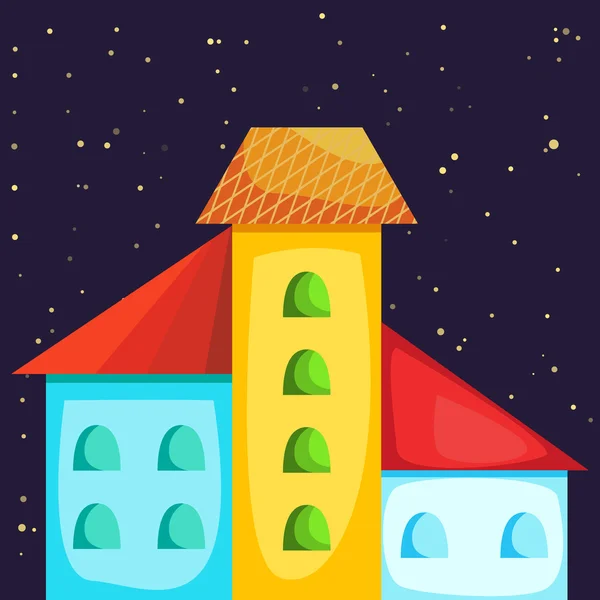 Dibujos animados casa colorida por la noche — Vector de stock