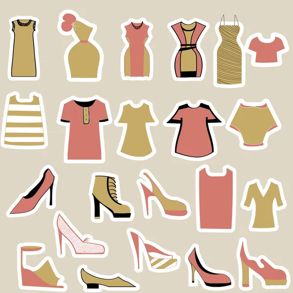衣服和鞋子的贴纸 — 图库矢量图片