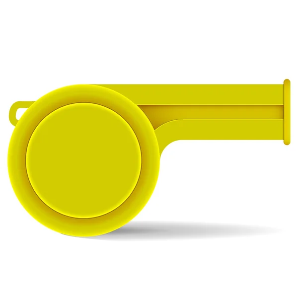 Silbato amarillo sobre un fondo blanco — Vector de stock