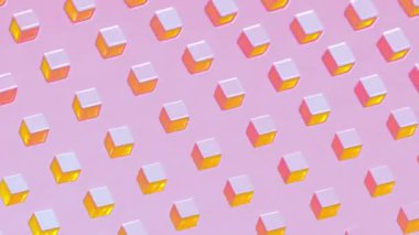 Bir grup parlak küp eksenleri etrafında senkronize bir şekilde dönüyor. soyut döngü canlandırması