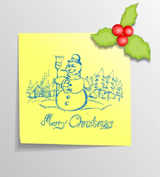 Noël Sticky Note avec bonhomme de neige — Image vectorielle