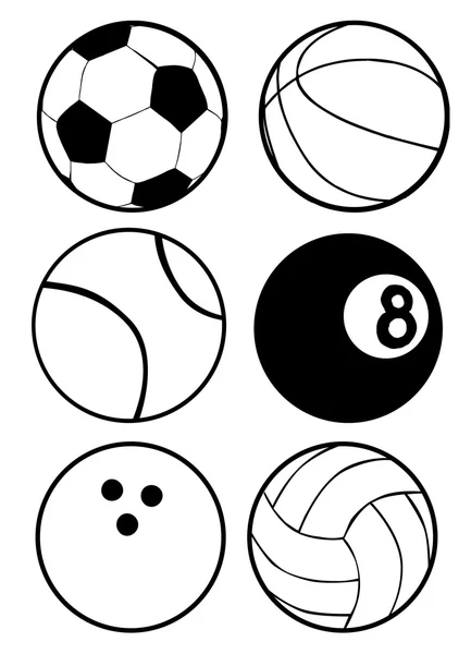 Bolas deportivas en blanco y negro — Vector de stock