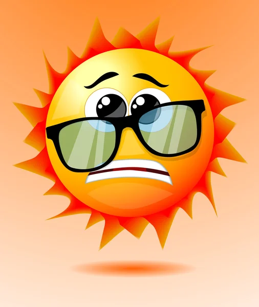 Sevimli endişeli çizgi güneş — Stok Vektör
