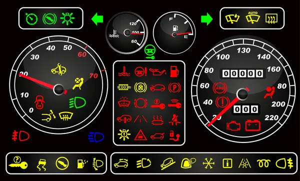 Tachograaf en dashboard pictogrammen — Stockvector