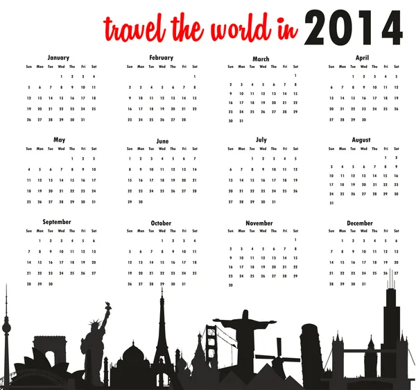 Podróżować po świecie w 2014 roku kalendarzowego — Wektor stockowy