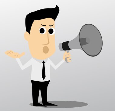 çizgi film karakteri bir megafon ile