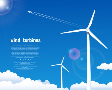 Mavi gökyüzü üzerinde rüzgar türbinleri