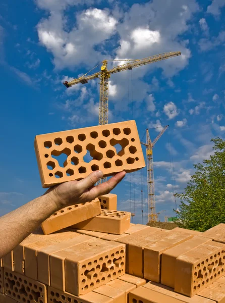 Ziegel auf der Handfläche — Stockfoto