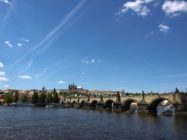 el puente de Carlos y Praga castillo desde la orilla derecha