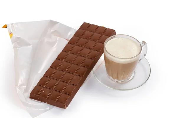 Large Bar Milk Chocolate Lies Opened Partly Crumpled Paper Wrapper — Stock Photo, Image