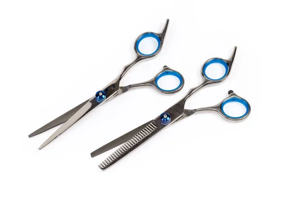 Professional Stainless Steel Normal Hairdressers Scissor Hair Thinning Scissor Blue — 스톡 사진