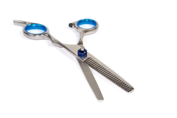 Professional Stainless Steel Hair Thinning Scissor White Background Close View — Stock Photo, Image