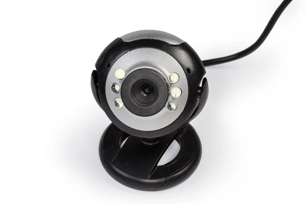 Vezetékes Webkamera Led Háttérvilágítással Klip Rögzítésére Közelkép Egy Fehér Háttér — Stock Fotó
