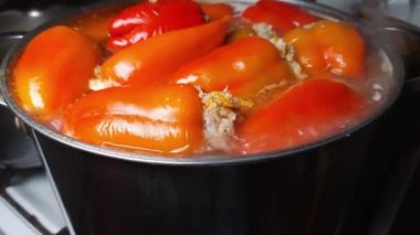 Hazırlık sırasında açık sosa doldurulmuş dolma dolma dolma dolma biber.