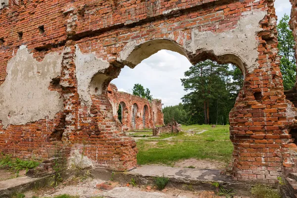 Eski Sarayın Ana Girişinde Ormanın Karşısında Tuğla Duvarlar Var — Stok fotoğraf