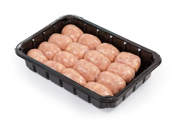 Salsicce Crude Corte Spesse Preparate Con Carne Pollo Nell Imballaggio — Foto Stock
