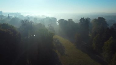Sisli sonbahar sabahında eski parkın hava manzarası.