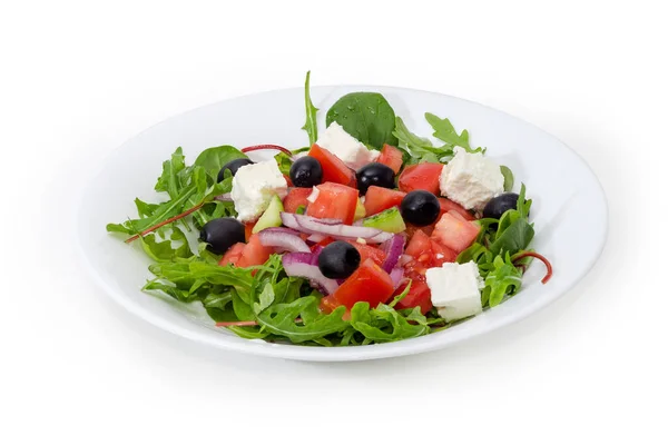 Zeleninový Salát Sýrem Feta Známý Jako Řecký Salát Bílém Podkladu — Stock fotografie