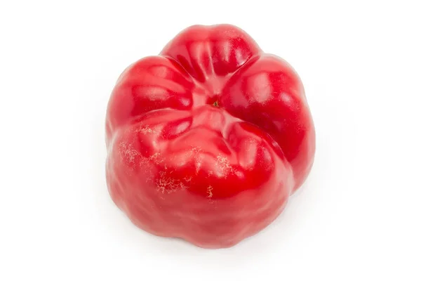 Single Whole Fresh Red Bell Pepper White Background Top View — Stock Photo, Image