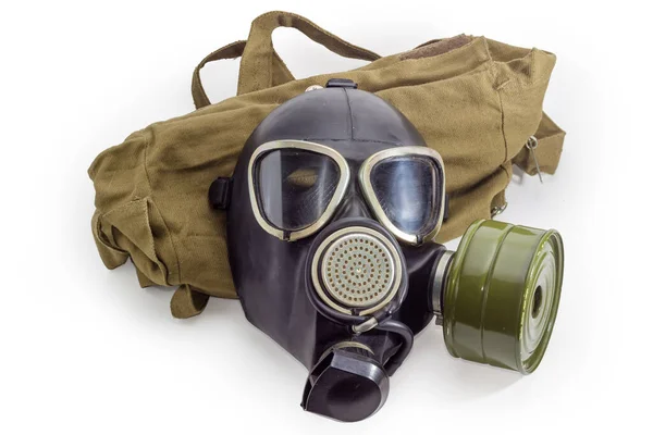 Oud Zwart Rubber Gasmasker Met Filter Gemonteerd Zijkant Van Het — Stockfoto