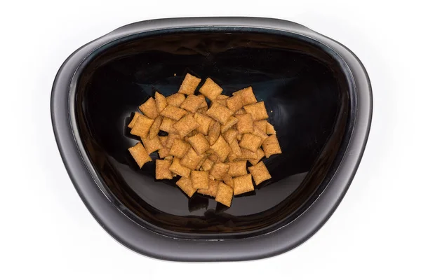 Cuenco Plástico Negro Para Gatos Alimentándose Con Alimento Seco Para — Foto de Stock