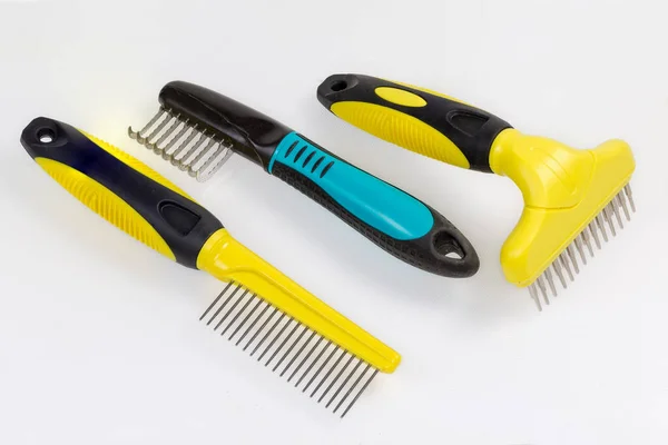 Two Different Plastic Combs Pets Hair Care Metal Teeth Special — Stock Photo, Image