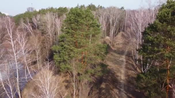 Lago Forestale Coperto Ghiaccio Primavera Vista Aerea — Video Stock