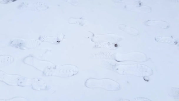 Footprints Shoe Soles Freshly Fallen Snow — Video Stock