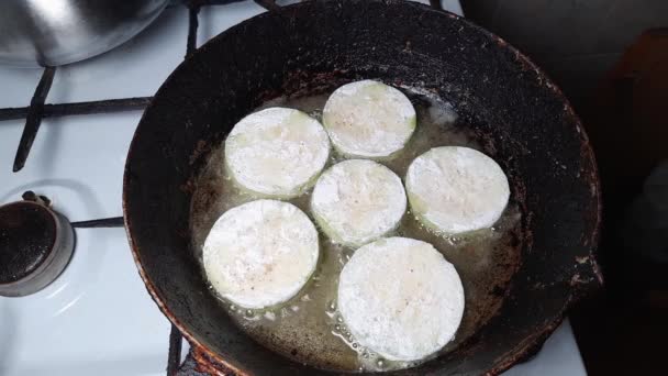 Vegetable Marrow Slices Frying Frying Pan — 图库视频影像