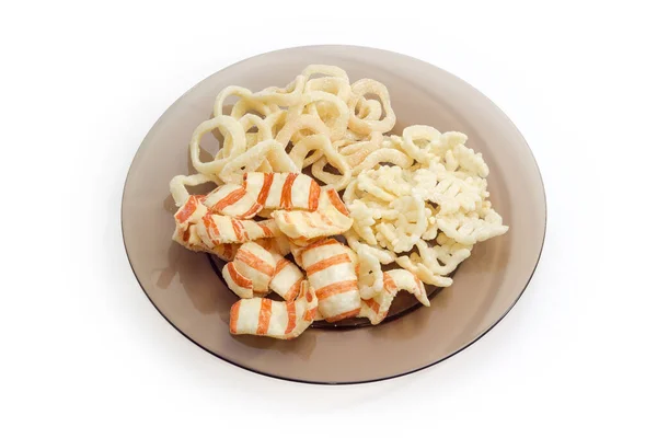 Snack Patate Secche Con Aspetto Sapore Pancetta Anelli Calamari Fritti — Foto Stock