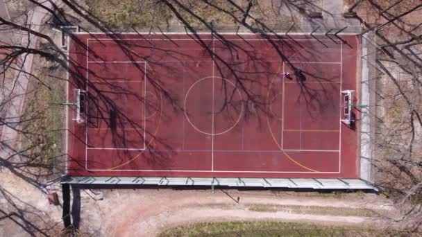 Outdoor Sports Field Red Shock Absorbing Coating Aerial View — Stock Video