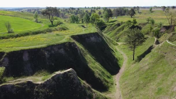 Valley Steep Ravines Slopes Springtime Aerial View — Video Stock