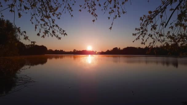 Tijdspanne Van Vijver Met Mist Boven Water Zonsopgang — Stockvideo