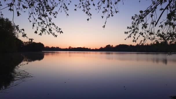 Час Сходження Ставка Спокійною Водою Під Час Літнього Сходу Сонця — стокове відео
