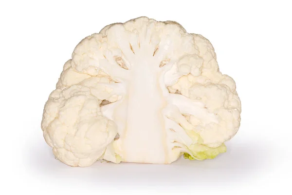 Half Fresh White Cauliflower Head Cut Stalk White Background — Zdjęcie stockowe