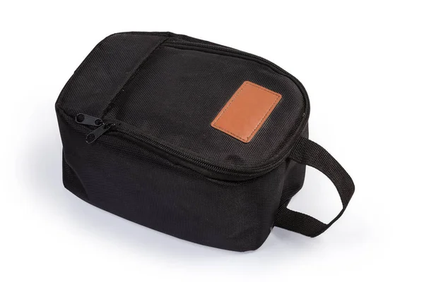 Pequeño Bolso Textil Negro Rectangular Con Cremallera Asa Correa Textil —  Fotos de Stock