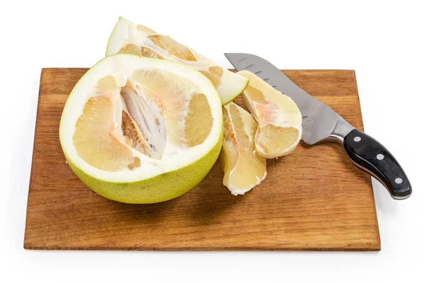 Half Ripe Pomelo Fruit Cut Unpeeled Piece Slices Cleaned Peel — 图库照片